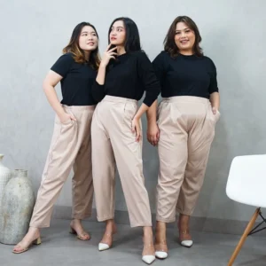 IE.DEMODE Karin Celana Panjang Wanita Daily Kerja Kantor Big Size Highwaist Baggy Ankle Pants Latte