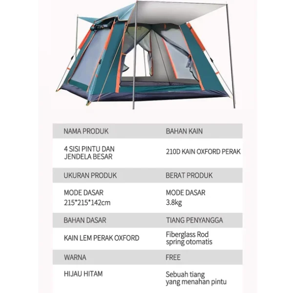 EBUY Tenda Camping Kapasitas 4-6 Orang Tenda Gunung Outdoor dan Indoor Tenda Otomatis - Image 2