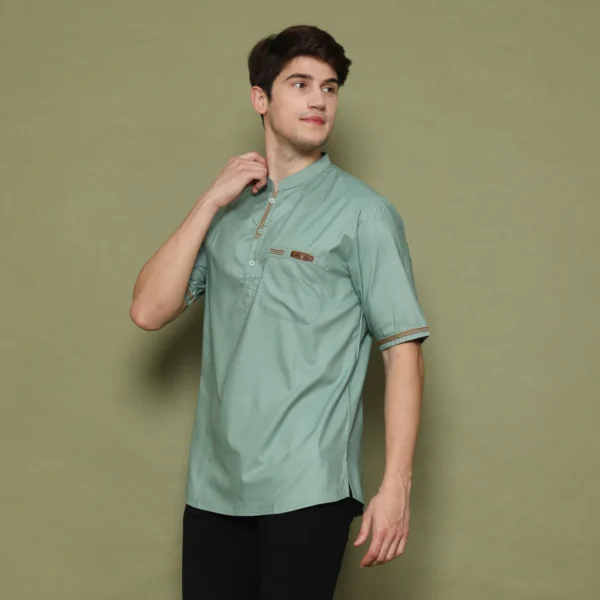 Asakhi - Baju Koko Kurta Premium Lengan Pendek Sakka Warna Sage - Image 2