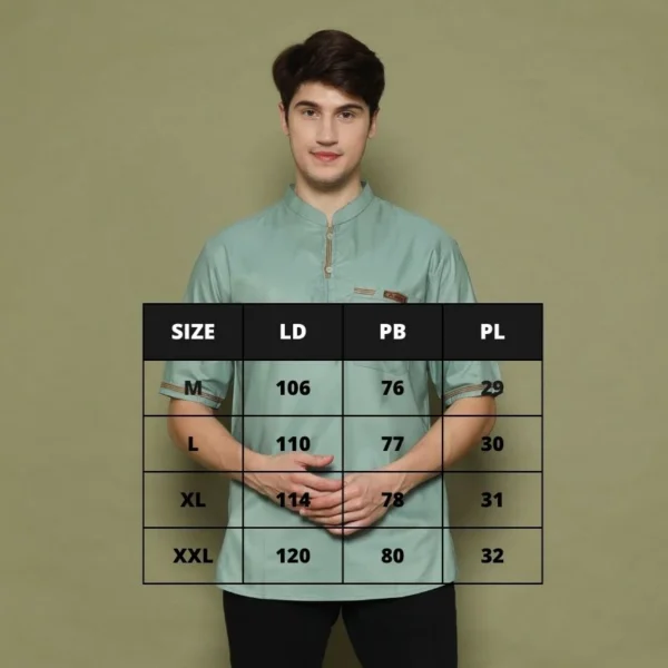 Asakhi - Baju Koko Kurta Premium Lengan Pendek Sakka Warna Sage - Image 5