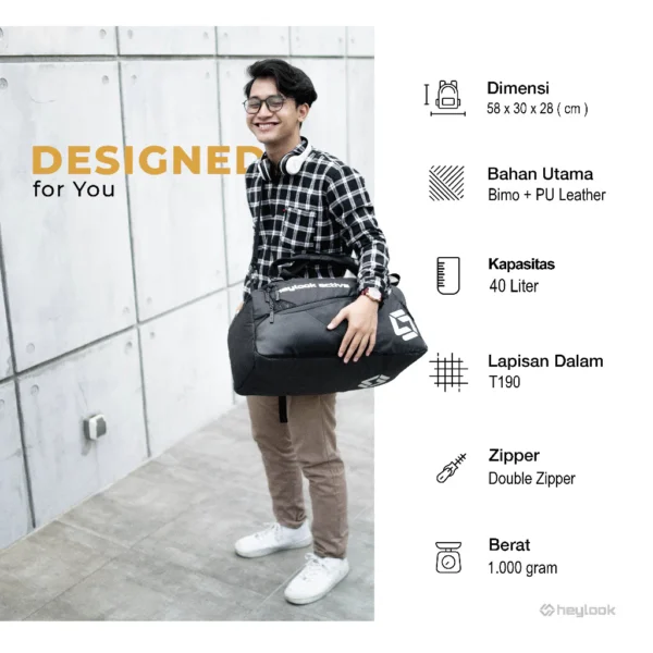 HEYLOOK Official - Travelbag Pria Multyfungsi 3 in 1 THUNDER Duffle Bag Tas Gym Travel Bag Tas Fitness Tas Futsal Tas Pulang - Image 3