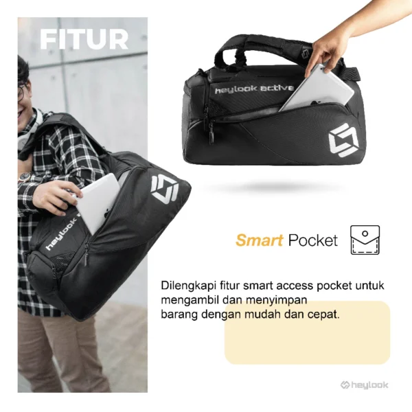 HEYLOOK Official - Travelbag Pria Multyfungsi 3 in 1 THUNDER Duffle Bag Tas Gym Travel Bag Tas Fitness Tas Futsal Tas Pulang - Image 4