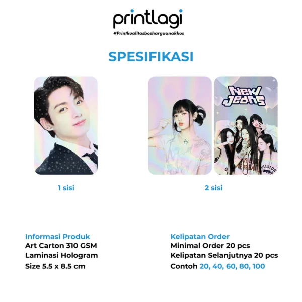 Cetak Photocard Hologram / Kpop Freebies / Cetak Lomocard / Postcard Hologram Rainbow / Bahan Tebal - Image 6