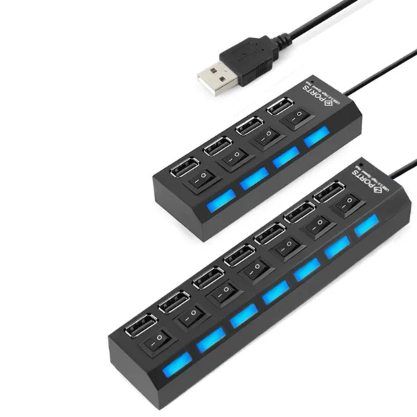 Saklar Tombol ON OFF Lampu LED 4 - 7 port USB HUB Swicth Ports Sambungan Kabel Adaptor Charger Batok Cas - Image 8