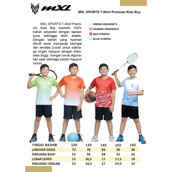 MXL SPORTS T-Shirt Premium Stripes Kids Boy - Kaos Baju Olahraga Anak Lari/Badminton/Basket/Tenis - Image 3