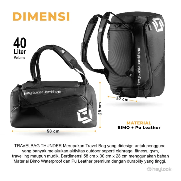 HEYLOOK Official - Travelbag Pria Multyfungsi 3 in 1 THUNDER Duffle Bag Tas Gym Travel Bag Tas Fitness Tas Futsal Tas Pulang - Image 6