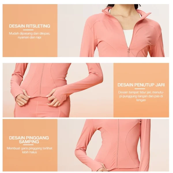 WiZi Baju Lari Wanita Baju Gym Wanita Lengan Panjang Untuk Olahraga Yoga Jaket Anti UV (MT01) - Image 8