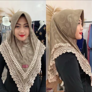 Indah Store – hijab Instan Bergo Pet Jersey Embos Double Renda Bianca Rflh Muslim