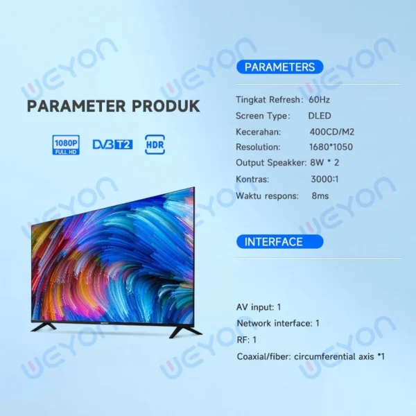 Weyon tv digital 24 inch FHD tv led 21 inch Televisi(Model TCLG-W21/22/24/25/27/30inch)[Garansi 1 Tahun] - Image 2