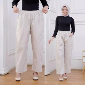 Kanaya_style – Celana Kulot Panjang Wanita Korean Loong Pants Jumbo Bahan Katun Twill Premium Stretch Tebal Pinggang Full Karet