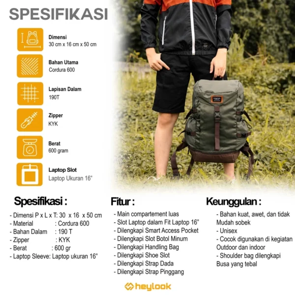 HEYLOOK Official - Tas Ransel Gunung HAMERU Backpack Carrier Hiking Camping Outdoor 40L Tas Travelling Tas Travel Tas Backpacker - Image 8