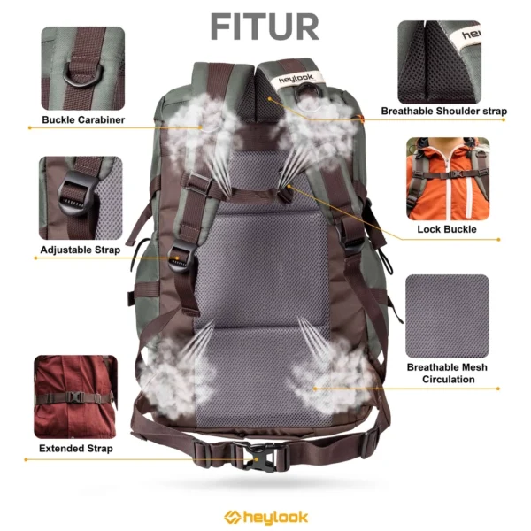 HEYLOOK Official - Tas Ransel Gunung HAMERU Backpack Carrier Hiking Camping Outdoor 40L Tas Travelling Tas Travel Tas Backpacker - Image 5