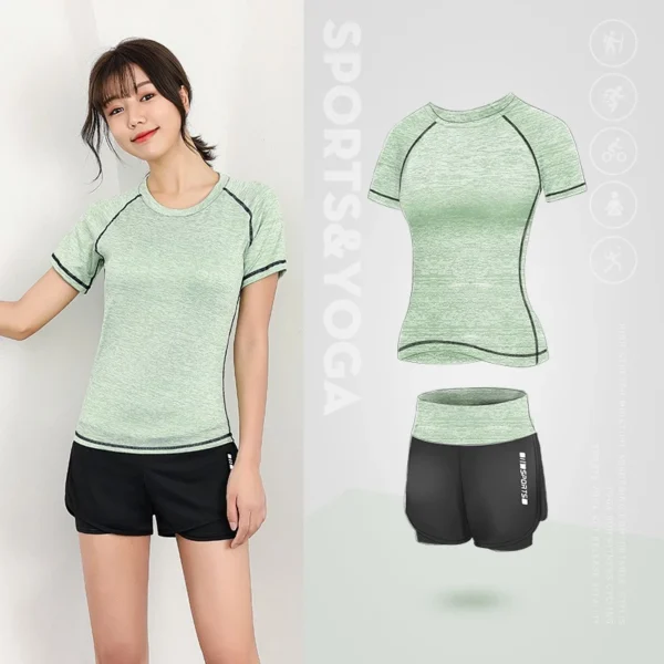 Baju Gym Wanita One Set Olahraga Senam Setelan Kekinian Import Training Highwaist Joger Celana Pendek Bra Sport Kaos Bh Running - Image 7