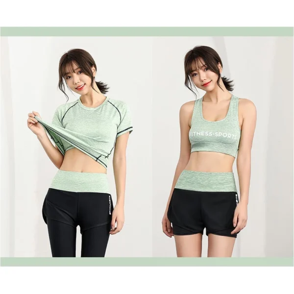 Baju Gym Wanita One Set Olahraga Senam Setelan Kekinian Import Training Highwaist Joger Celana Pendek Bra Sport Kaos Bh Running - Image 10