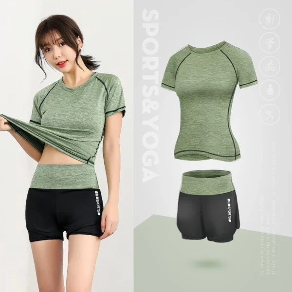 Baju Gym Wanita One Set Olahraga Senam Setelan Kekinian Import Training Highwaist Joger Celana Pendek Bra Sport Kaos Bh Running - Image 9