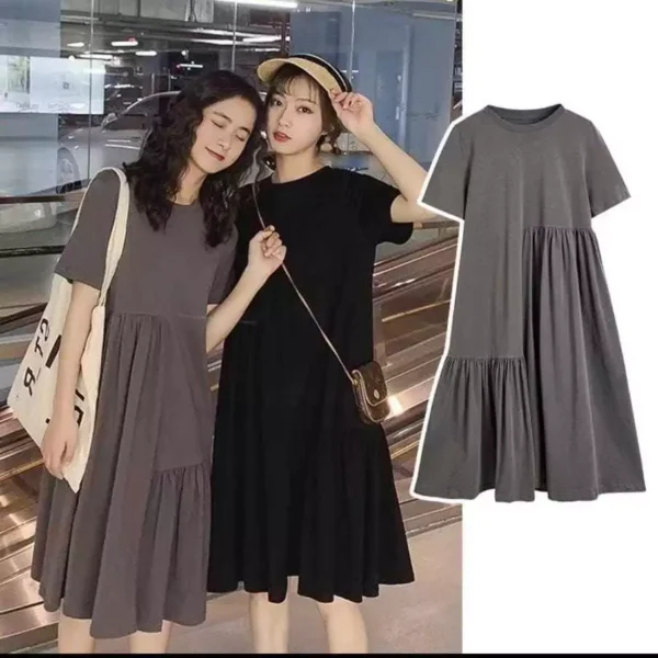 SESIL MIDI DRESS KAOS TANGAN PENDEK | GAUN ABG REMAJA FULL COTTON 100%