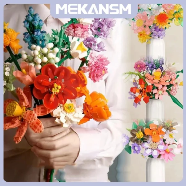 MEKANSM Bouquet Bunga/Bricks Bunga/Flower Block Toys/Flower Bricks Plant Collection Flower Bouquet