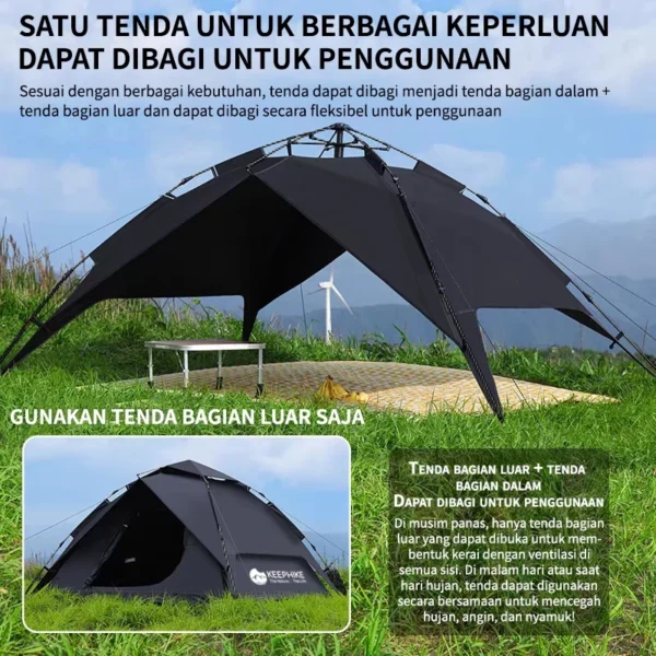 KEEPHlKE tenda dua lapis untuk luar ruangan portabel lipat untuk berkemah semalam tahan hujan menebal sepenuhnya otomatis untuk luar - Image 9