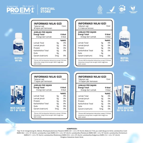 Probiotik Anak| Dewasa| PROEM1 90ml |Bakteri baik |Memelihara Kesehatan Pencernaan |Zero Sugar - Image 2