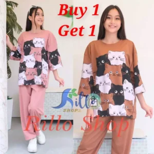 RILLO – BUY 1 GET 1 !!! Setelan Wanita Oversize Cattie Atasan Dan Celana