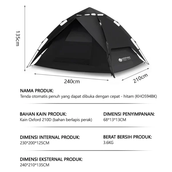 KEEPHlKE tenda dua lapis untuk luar ruangan portabel lipat untuk berkemah semalam tahan hujan menebal sepenuhnya otomatis untuk luar - Image 4