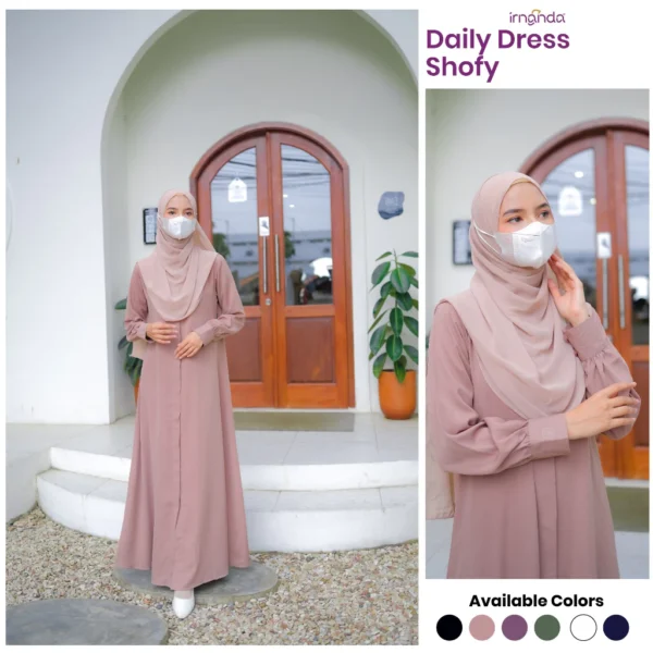 Irnanda Gamis Shofy Dress Outer Polos Wanita Dewasa Remaja Premium Simple Full Kancing Depan Busui Friendly Adem Lembut Bahan - Image 3