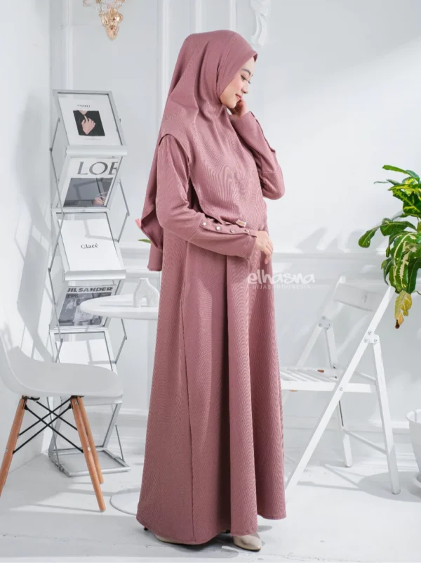 Elhasna Hijab Indonesia Abaya Set Gamis Muslim Allura Knit Button Premium - Image 3