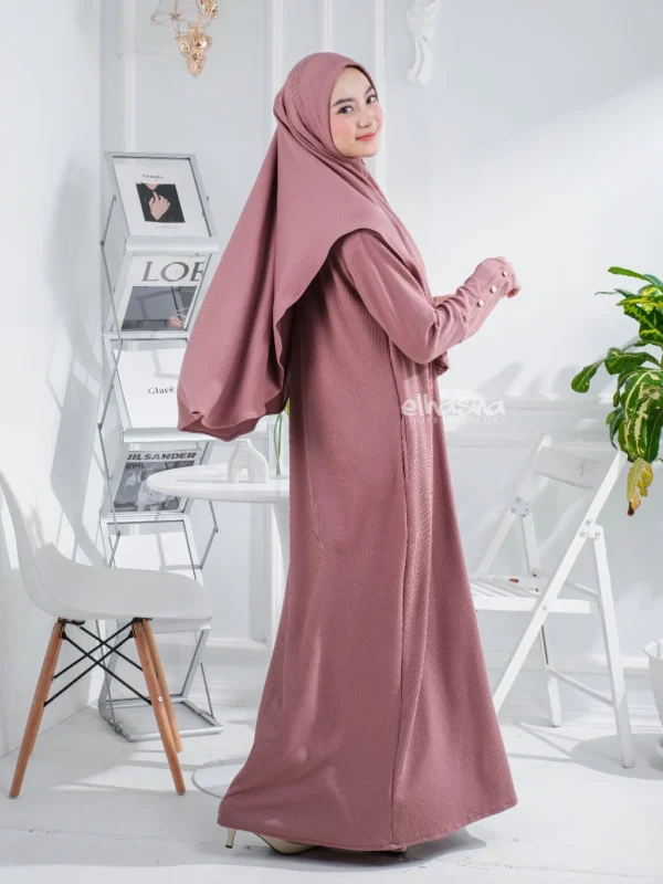 Elhasna Hijab Indonesia Abaya Set Gamis Muslim Allura Knit Button Premium - Image 4