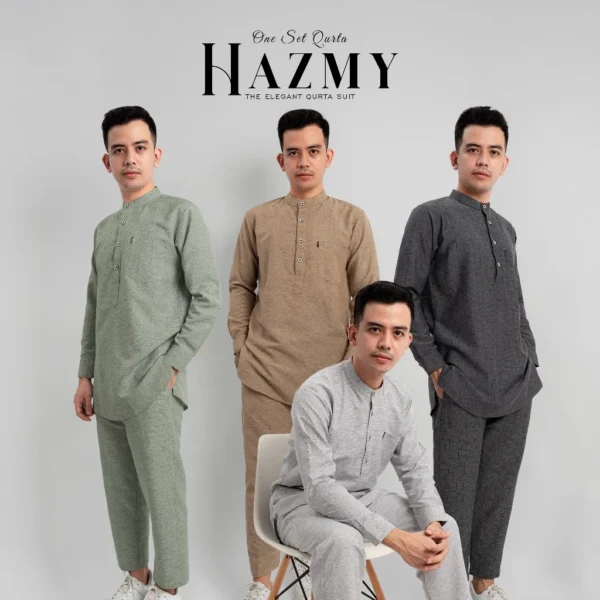 KATSAE - HAZMY Baju Koko Pria Dewasa Kemeja Koko Pria One SET Lengan Panjang Katun Zakat Premium