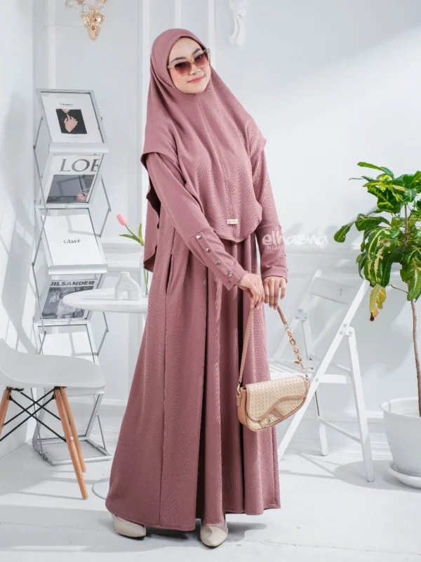 Elhasna Hijab Indonesia Abaya Set Gamis Muslim Allura Knit Button Premium - Image 6