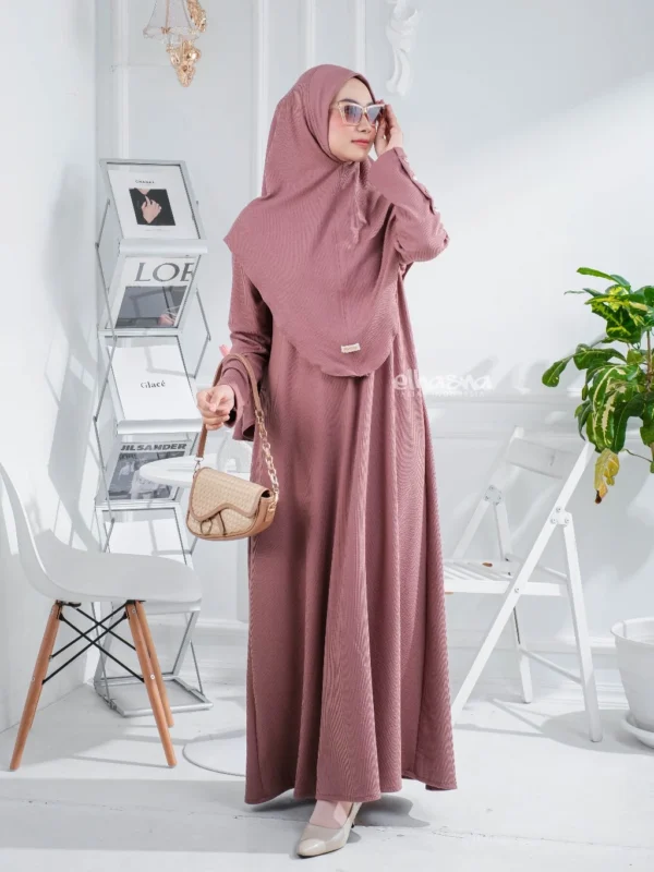 Elhasna Hijab Indonesia Abaya Set Gamis Muslim Allura Knit Button Premium - Image 7