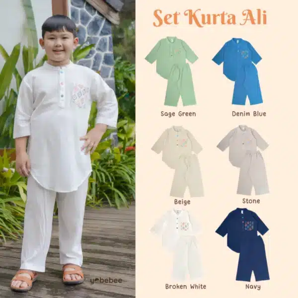Yobebee Setelan Kurta Ali Anak Laki Laki Usia 2 3 4 6 8 10 12 Tahun Baju Muslim One Set Koko Eid Raya Series Couple Baju Lebaran