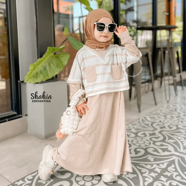 Shahia Servantina - Nicci 2 in 1 Dress Knit Gamis Anak Perempuan - Image 4