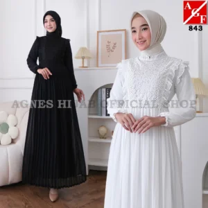 Agnes Hijab – Syafa Dress Gamis Putih Premium Baju Lebaran 2025 Terbaru Abaya Hitam Gaun Mewah Pesta Kondangan Dewasa