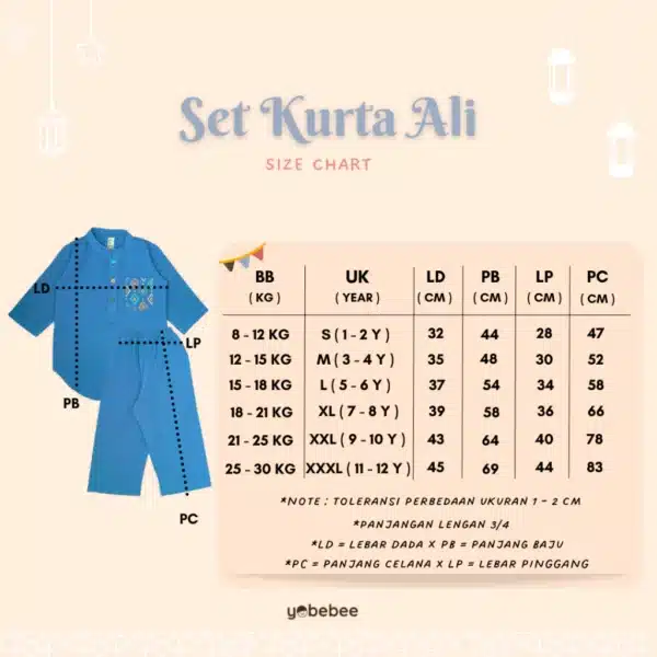 Yobebee Setelan Kurta Ali Anak Laki Laki Usia 2 3 4 6 8 10 12 Tahun Baju Muslim One Set Koko Eid Raya Series Couple Baju Lebaran - Image 10