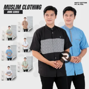 Rifina Baju Koko Muslim Pria Abizar Abimor Bahan Katun Premium Polos Lengan Pendek Warna Hitam