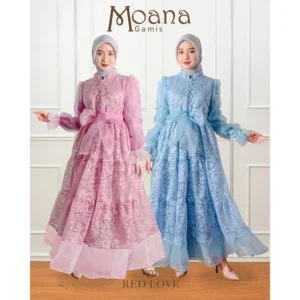 Redlove – Gamis / Baju Muslim / Dress Moana Brukat Mix Organza Mutiara