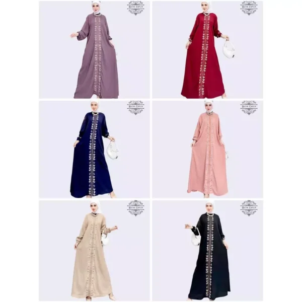 BATIK CAPLIN - Gamis Bordir Crinkle Amecca Lebaran Busui Resleting Lengan Karet - Image 7