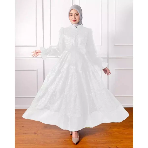 Redlove - Gamis / Baju Muslim / Dress Moana Brukat Mix Organza Mutiara - Image 7