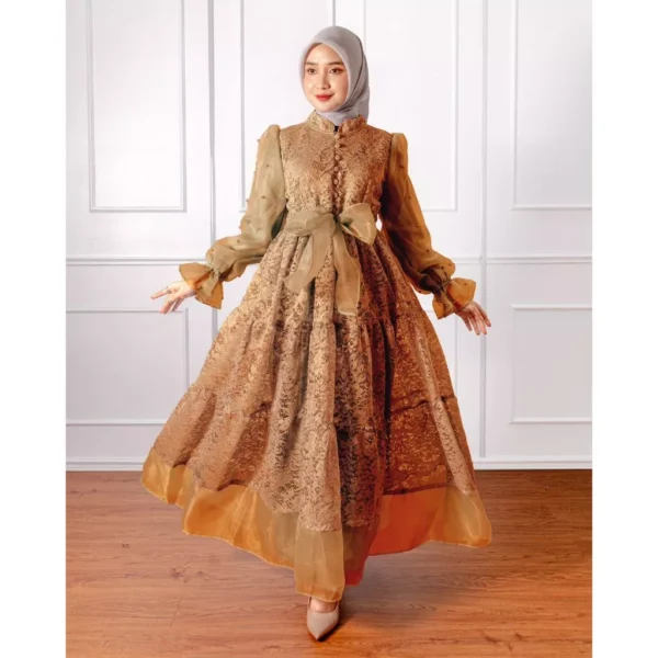 Redlove - Gamis / Baju Muslim / Dress Moana Brukat Mix Organza Mutiara - Image 5