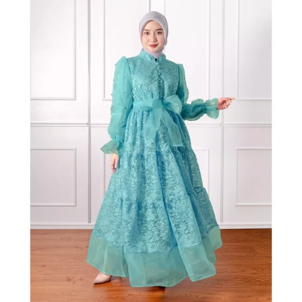 Redlove - Gamis / Baju Muslim / Dress Moana Brukat Mix Organza Mutiara - Image 6