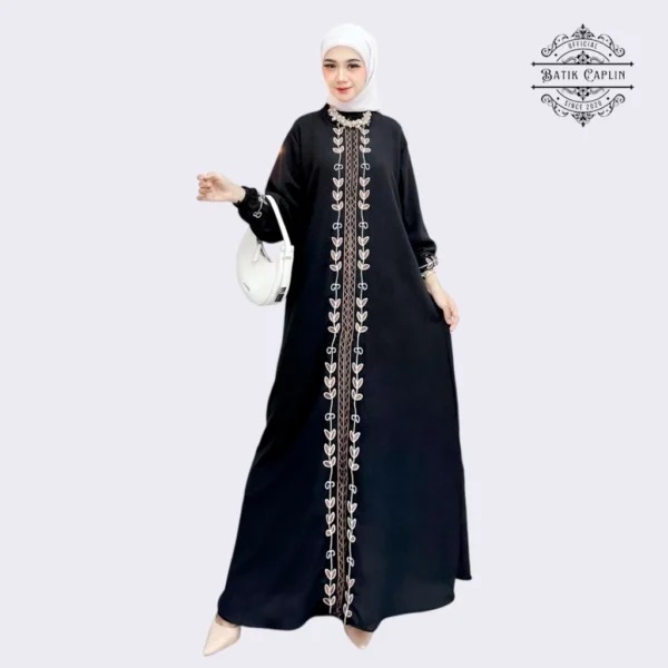 BATIK CAPLIN - Gamis Bordir Crinkle Amecca Lebaran Busui Resleting Lengan Karet - Image 9