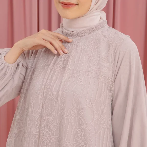HijabChic Syahira Pink Nude Dress - Dress Brukat Tulle Kondangan Elegan Best Seller - Image 3