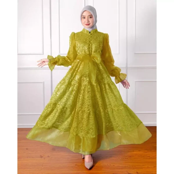 Redlove - Gamis / Baju Muslim / Dress Moana Brukat Mix Organza Mutiara - Image 4