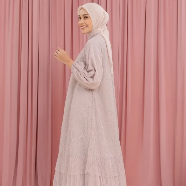 HijabChic Syahira Pink Nude Dress - Dress Brukat Tulle Kondangan Elegan Best Seller - Image 5