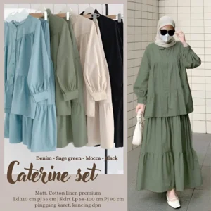 Femes Kirana One Set Tunik 2in1 Setelan Rok Wanita Muslim Cotton Linen Polos Premium