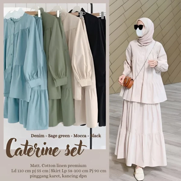 Femes Kirana One Set Tunik 2in1 Setelan Rok Wanita Muslim Cotton Linen Polos Premium - Image 4