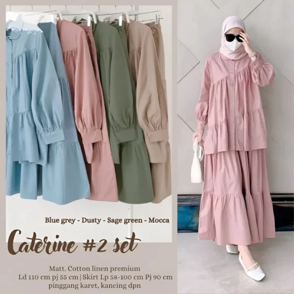 Femes Kirana One Set Tunik 2in1 Setelan Rok Wanita Muslim Cotton Linen Polos Premium - Image 5