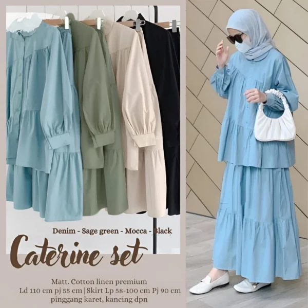 Femes Kirana One Set Tunik 2in1 Setelan Rok Wanita Muslim Cotton Linen Polos Premium - Image 7