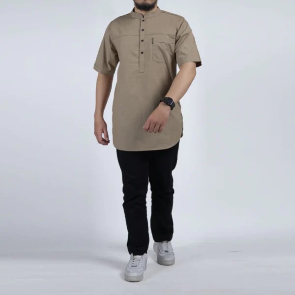 KHOIRUMMAH Kurta Hamzah Dewasa | Baju Muslim Pria Dewasa Tangan Pendek - Cream - Image 3